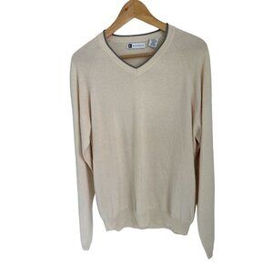 BACHRACH V-Neck Sweater Wool Silk Crean Color Gray Details Size Med